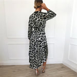 Leopard Print Asymmetrical Maxi Dress with Ruffle and High Split