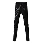 Punk Gothic Stage Performance Jeans with Chain and Multi-Zipper Detail