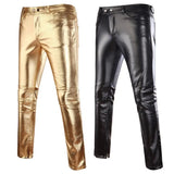 Solid Color Faux Leather Skinny Pants for Men - Featuring Button Design and Perfect for Motorcycle Fashion