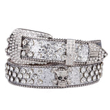 Rivet Rhinestone Wide Belt - Pearlescent Lacquer PU Leather