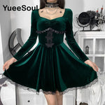 Gothic Vintage Black Dress with Batwing Sleeves and Bow Detail