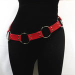 Gothic Punk Leather Waist Belt with Metal Circle Ring and Silver Pin Buckle