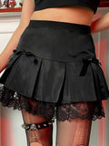 Goth Dark High Waist Lace Pleated Mini Skirt