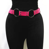 Gothic Punk Leather Waist Belt with Metal Circle Ring and Silver Pin Buckle