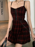 Gothic Plaid Bandage Dress with Zipper Detail