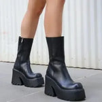 Punk Black Platform Ankle Boots with Chunky Heels