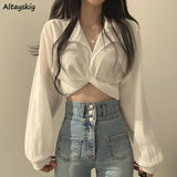 Blouse Crop Top – Long Sleeve Casual Shirt