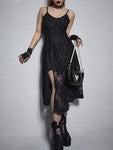 Dark Split Gothic Lace Bandage Midi Dress