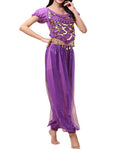 Sparkly Sequin Belly Dance Performance Costume - iiniim Puff Sleeve Dancer Outfit