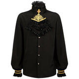 Victorian Renaissance Ruffled Gothic Steampunk Shirt – Stand Collar Single-Breasted Design