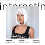 Gothic White Bob Wig – Straight Synthetic Hair for Party Use