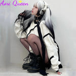 25-Inch Black and White Gradient Long Straight Wig with Bangs - Gothic Lolita Princess Cut