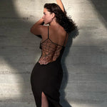 Goth Dark Spider Web Mesh See-Through Midi Dress