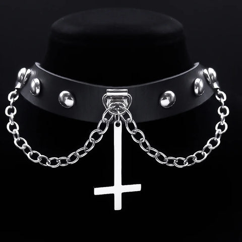Inverted Cross Chocker Necklace