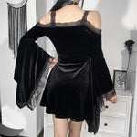 Gothic Dress Y2K Mini Long Sleeve Draped Bodycon Vintage - Alt Style Clothing