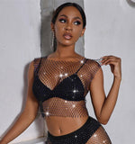 Mesh Crop Top Rhinestones Party See Through Fishnet - Alt Style Clothing