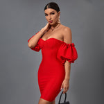 Glamaker Red Pleated Sexy Strapless Bodycon Backless Midi Dress
