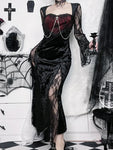 Gothic Velvet Tube Maxi Dress with Chain and High Slit