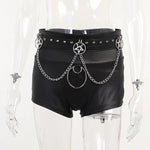Gothic Faux Leather Bodycon Hot Shorts with Sexy Chain Belt - Dark Goth Style - Alt Style Clothing