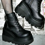 Platform High Heel Punk Wedge Ankle Boots – Cosplay-Inspired Motorcycle Style