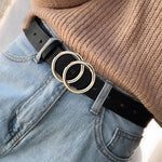 Double Ring Circle Button Leather Belt – Casual Elegance for Everyday Wear