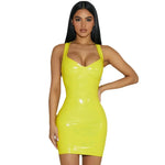 Patent Leather Bodycon Mini Dress - Sleeveless Latex Tank Dress for Rave & Party