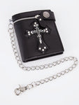 Cool PU Leather Punk Gothic Skull Cross Clutch Wallet with Chain