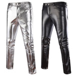 Solid Color Faux Leather Skinny Pants for Men - Featuring Button Design and Perfect for Motorcycle Fashion