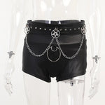 Chain Gothic PU Leather High Waist Shorts