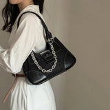 Canvas Splicing Shoulder Bags in Patent Leather and Chain