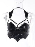 Gothic Backless Black Bat Top - PU Leather and Latex Material for Punk and Egirl - Alt Style Clothing