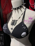 Gothic Spider Web Skull Print Black Bikini Top - Alt Style Clothing