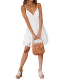 Lace Slip Spaghetti Strap Mini Dress with V-Neck – Elegant Bohemian Summer Style