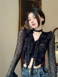 Gothic Lace Crop Top Transparent Cardigan - Alt Style Clothing