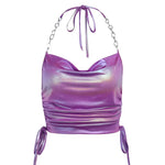 Purple Sleeveless PU Leather Crop Top for Clubwear