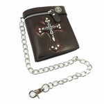 Cool PU Leather Punk Gothic Skull Cross Clutch Wallet with Chain