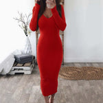 Nadafair Bodycon Knitted Stretchy Long Sleeve Sweater Dress Women
