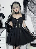 InsGoth Gothic V-Neck Lace-Up Corset Dress – Velvet Elegance with Dark Charm