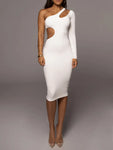 One Shoulder Sheath Midi Dress for Women's Autumn Parties and Clubbing