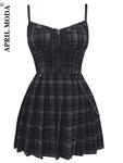 Gothic Plaid Bandage Dress with Zipper Detail