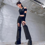 High Waisted Chain Jeans - Featuring a Cross Chain and Hollow Out Design for a Sexy and Elegant Look