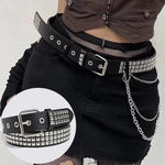 Gothic PU Leather Rivet Hanging Chain Belt