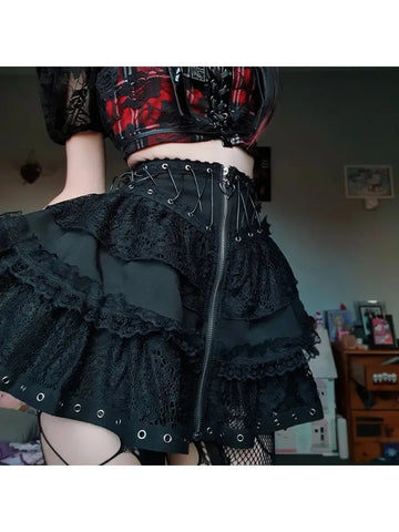 Black Gothic Retro Party Mini Skirt