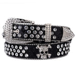 Rivet Rhinestone Wide Belt - Pearlescent Lacquer PU Leather