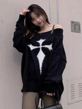 Gothic Sweater Pullover Shoulder Knitted Top - Alt Style Clothing