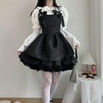 Goth Jacquard Cake Dress Dark Bow Robe Tunic Dress - Alt Style Clothing