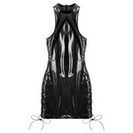 Patent Leather Latex Tank Bodycon Dress - Side Lace-Up Mini for Nightclub & Punk Parties