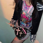 Xiuya Harajuku Y2K Heart Bag For Women Gothic Punk Rivet Cross Hot Girls Messenger Bag Female Japanese Cute Lolita Clutch Purse - Alt Style Clothing