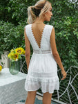 Nankey Sleeveless Embroidery LaceMini Dress Backless With Deep V-Neck