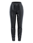 Faux Leather Drawstring Pants PU Vintage Slim Stretchy Solid Basic Trousers